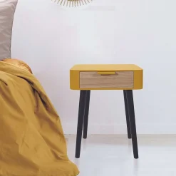* Tables De Chevet></noscript>Chevet 1 Tiroir En Bois Jaune Moutarde