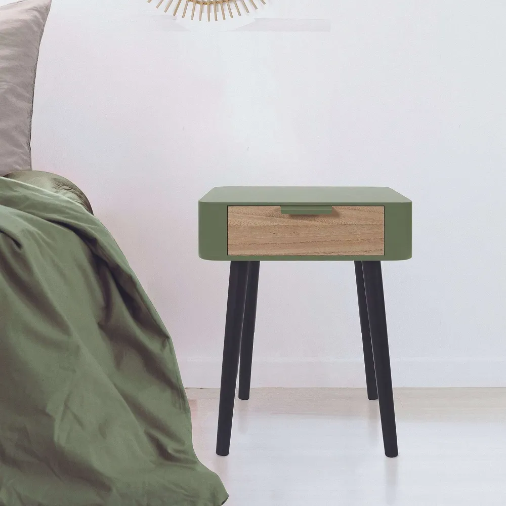 * Tables De Chevet>Chevet 1 Tiroir En Bois Vert Kaki