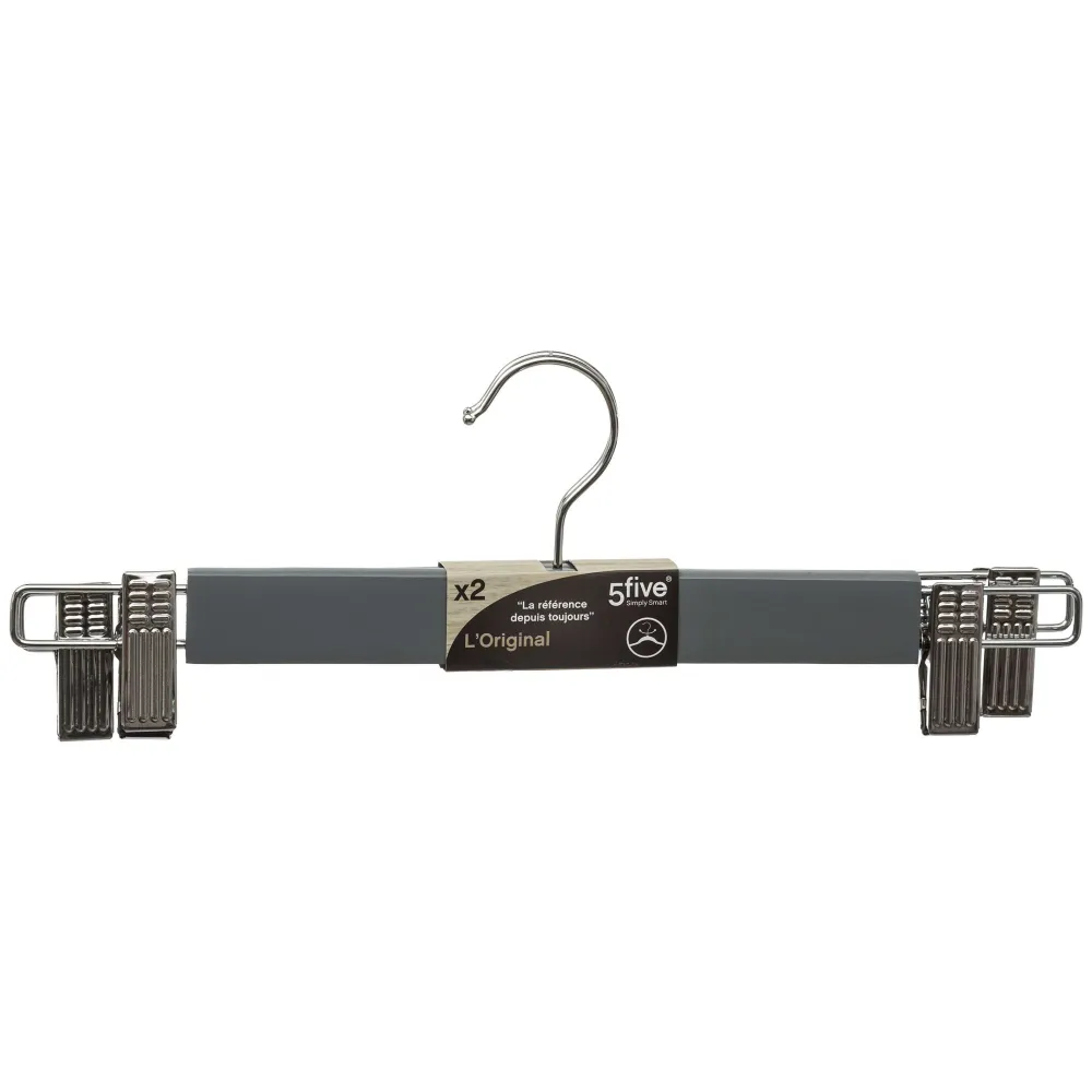 Organisation Du Dressing|Five Cintre Bois Pince Metal Gris X2 Pièces