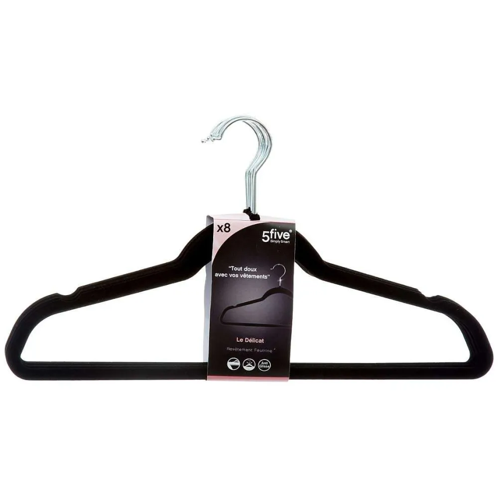 Organisation Du Dressing|Five Cintre Feutrine X8 Noir