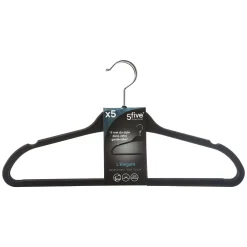 Organisation Du Dressing|Five Cintre Plastique Rubber Noir X5 Pièces