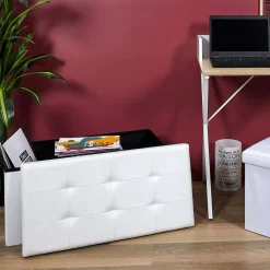 * Poufs></noscript>Coffre Banc Pliable Pu Blanc