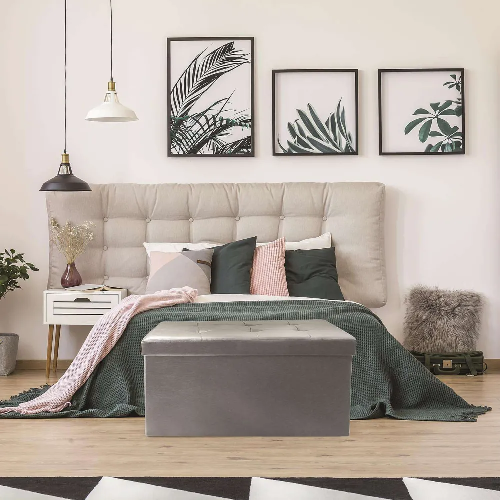 * Poufs>Coffre Banc Pliable Pu Gris