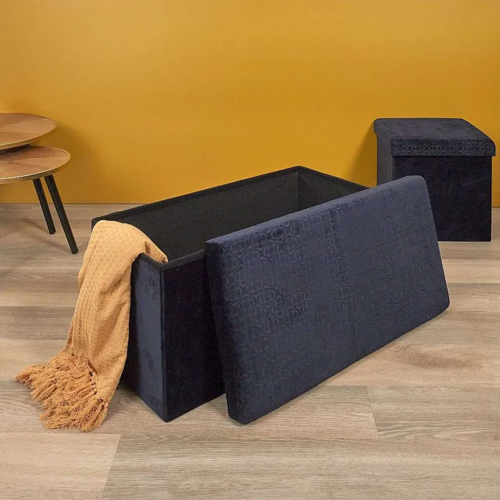 * Poufs>Coffre Banc Pliable Retro Bleu Nuit