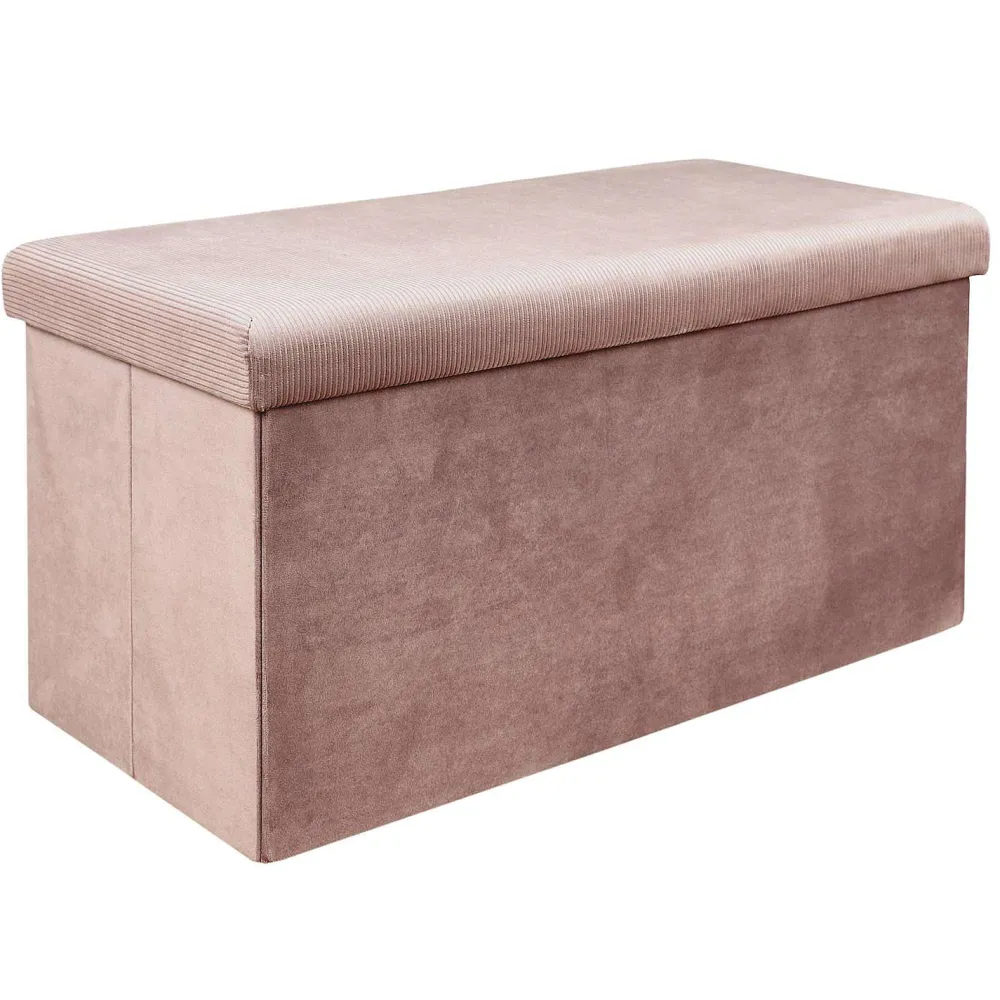 * Poufs>Coffre Banc Pliable Velours Cotele Giulia Rose