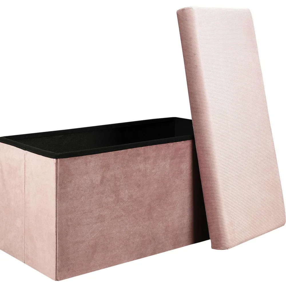 * Poufs>Coffre Banc Pliable Velours Cotele Giulia Rose