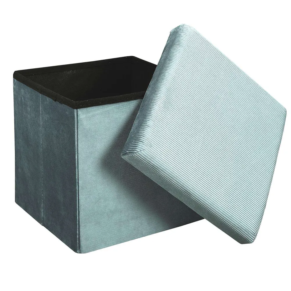 * Poufs>Coffre Pouf Pliable Velours Cotele Giulia Bleu
