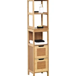 * Meubles Salle De Bain>Colonne Bambou Et Mdf 2 Tiroirs 3 Étagères Mahe
