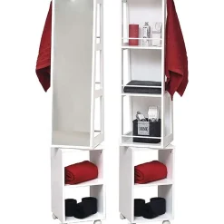 * Meubles Salle De Bain>Colonne Mdf Pivotante 3 Niches 2 Étagères Avec Miroir Blanc