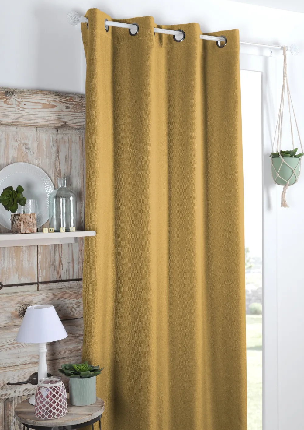 maxibazar Copenhague Occultant Polaire 140X260Cm Moutarde- Rideaux Occultants Et Coussins