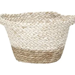 Rangements Deco|* Corbeille Bicolore Ovale Pm Matiere Vegetale Naturel Blanc