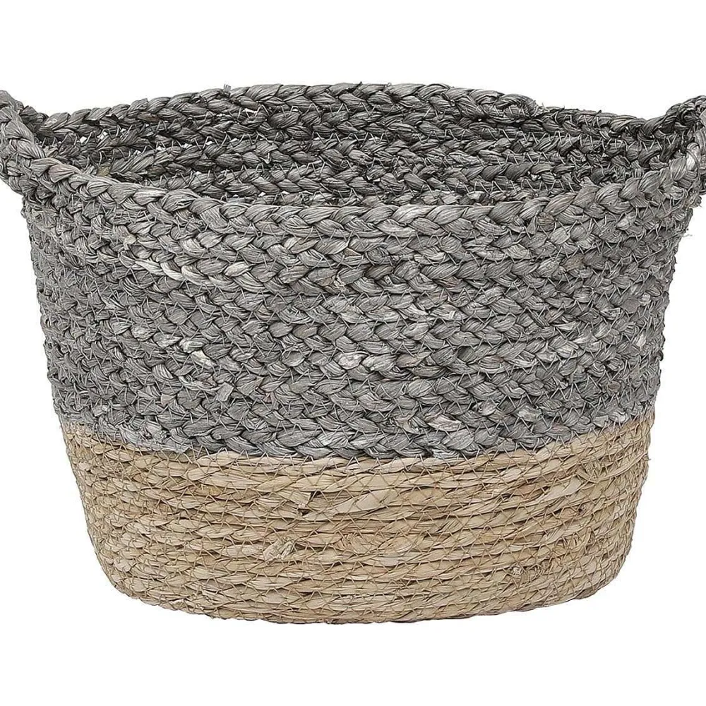 Rangements Deco|* Corbeille Ovale Matiere Vegetale D.32X25X20Cm Naturel Gris