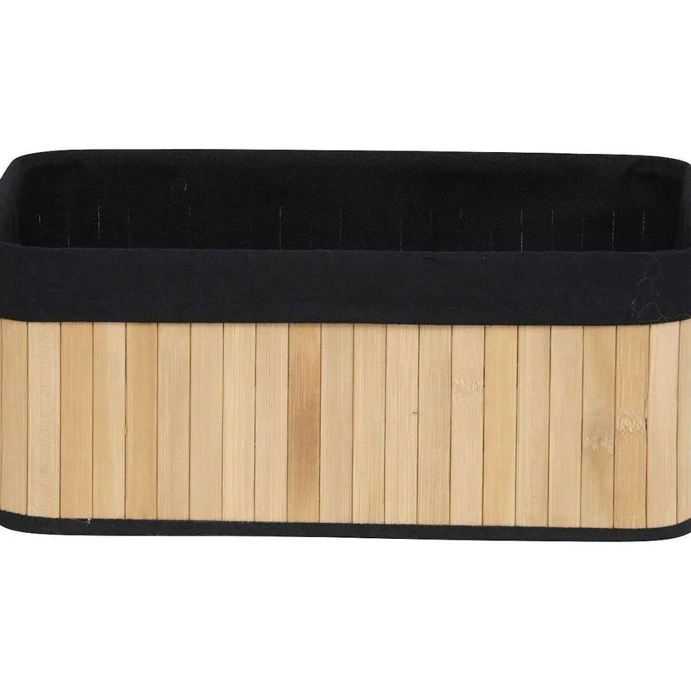 Rangements Deco|* Corbeille Rectangle 37X25X15Cm Bambou Tissu Noir