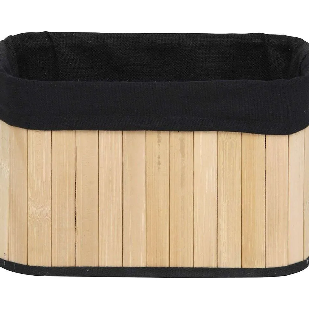 Rangements Deco|* Corbeille Rectangle 22X16X14Cm Bambou Tissu Noir