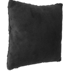 maxibazar Coussin Fourrure Bouclee Noir 45X45Cm- Plaids