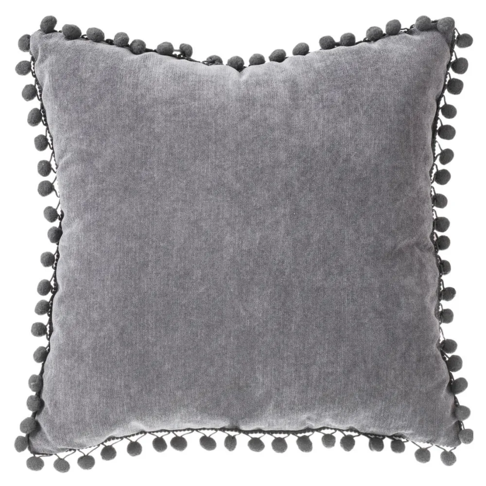 Atmosphera Coussin Pompons Gris Fonce 40X40Cm- Coussins Deco