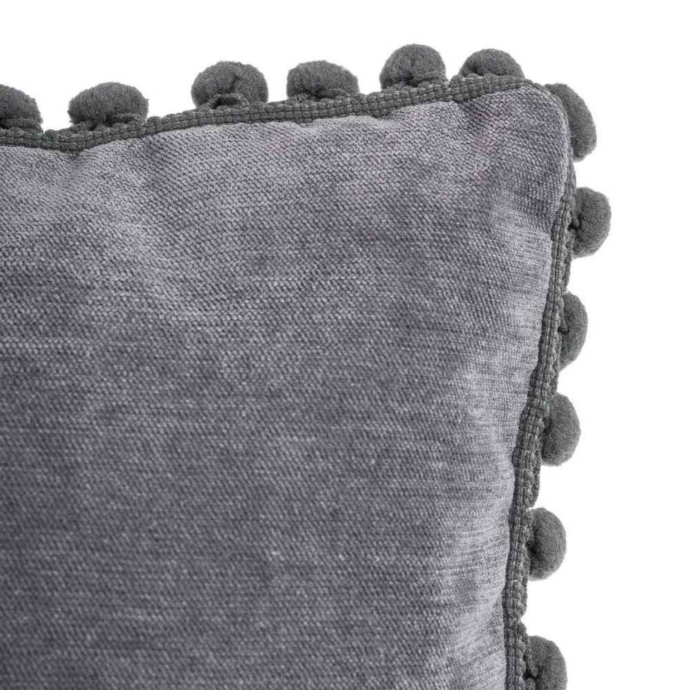 Atmosphera Coussin Pompons Gris Fonce 40X40Cm- Coussins Deco