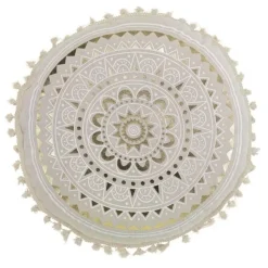 maxibazar Coussin Pompons Rond 40Cm Coton Imp Metallise Sundore- Coussins Deco