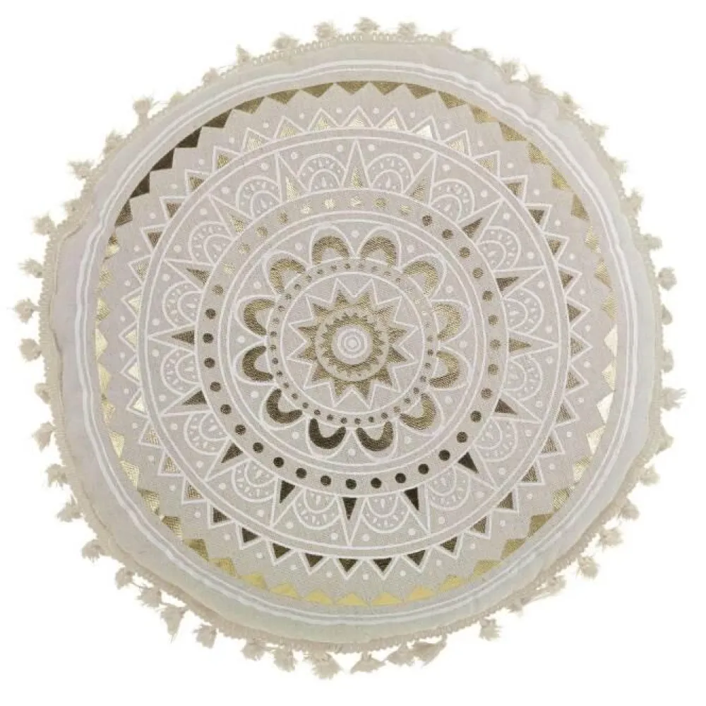 maxibazar Coussin Pompons Rond 40Cm Coton Imp Metallise Sundore- Coussins Deco