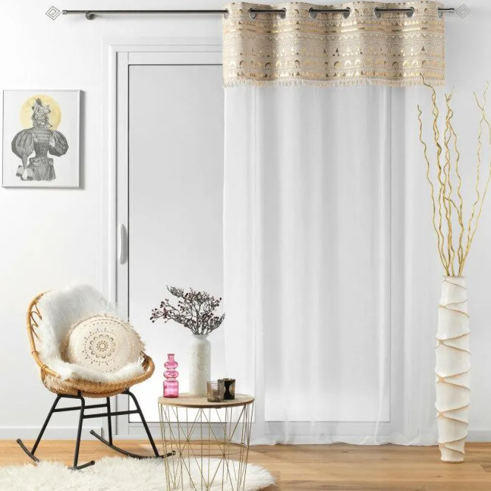 maxibazar Coussin Pompons Rond 40Cm Coton Imp Metallise Sundore- Coussins Deco