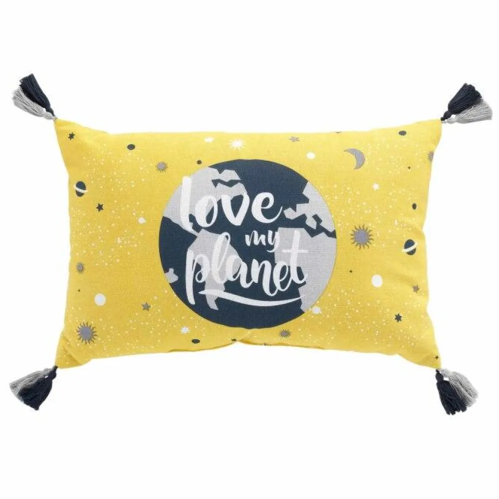 maxibazar Coussin Pompons 30X50Cm Imprime Petit Astronaute- Coussins