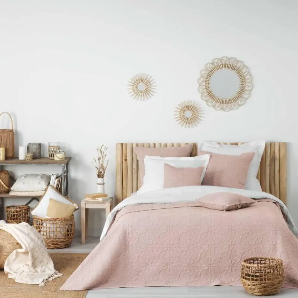 maxibazar Couvre Lit 2 Pers 220 X 240 Cm Florette Rose- Couvre-Lits, Boutis Et Edredons