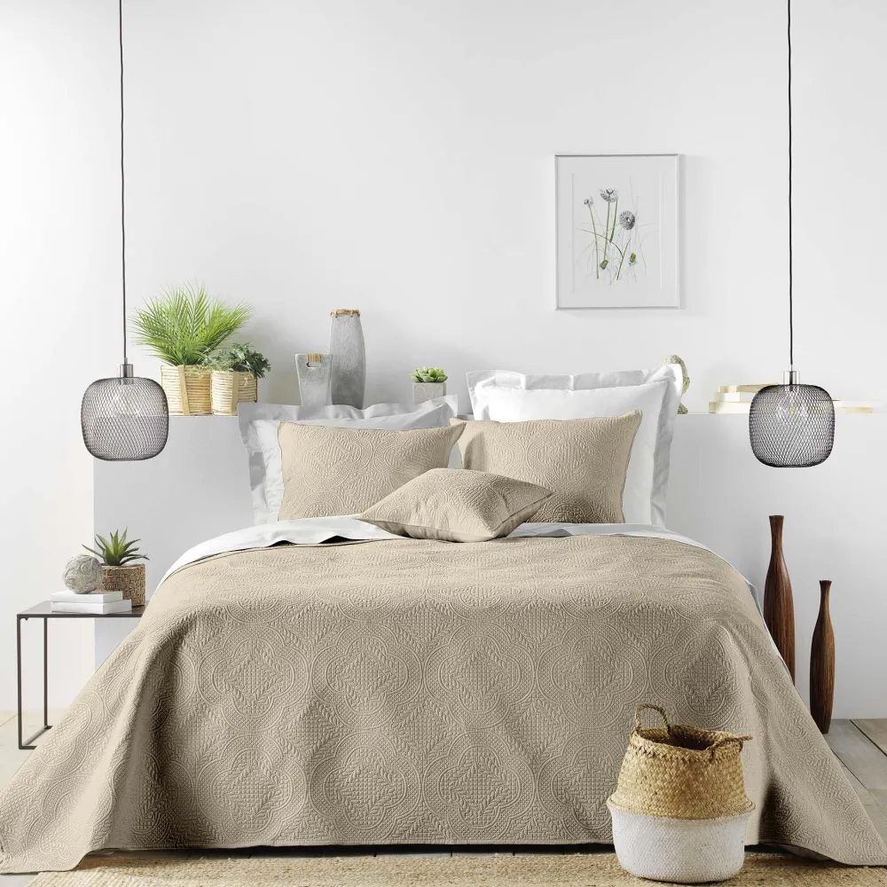 maxibazar Couvre Lit 2 Personnes Matelasse 220X240Cm Romane Naturel- Couvre-Lits, Boutis Et Edredons