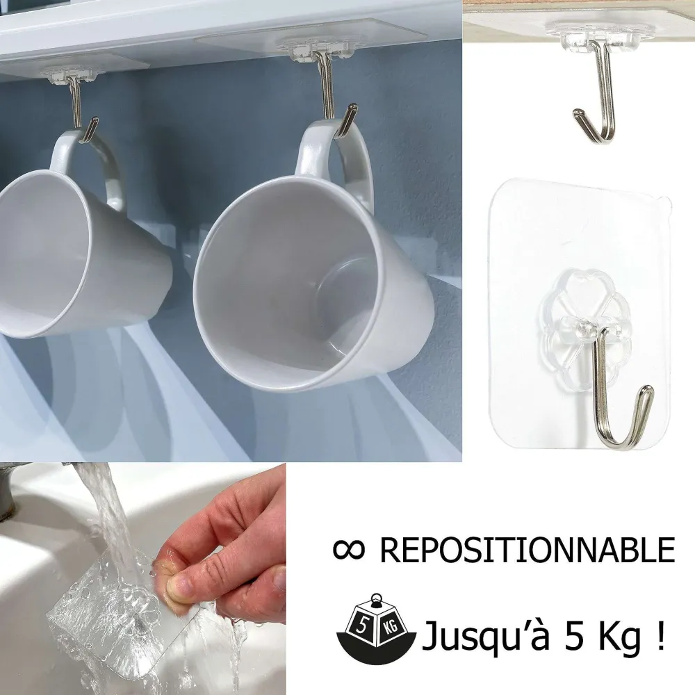 Bazar Malin|* Crochet Adhesif Repositionnable X10 Pièces