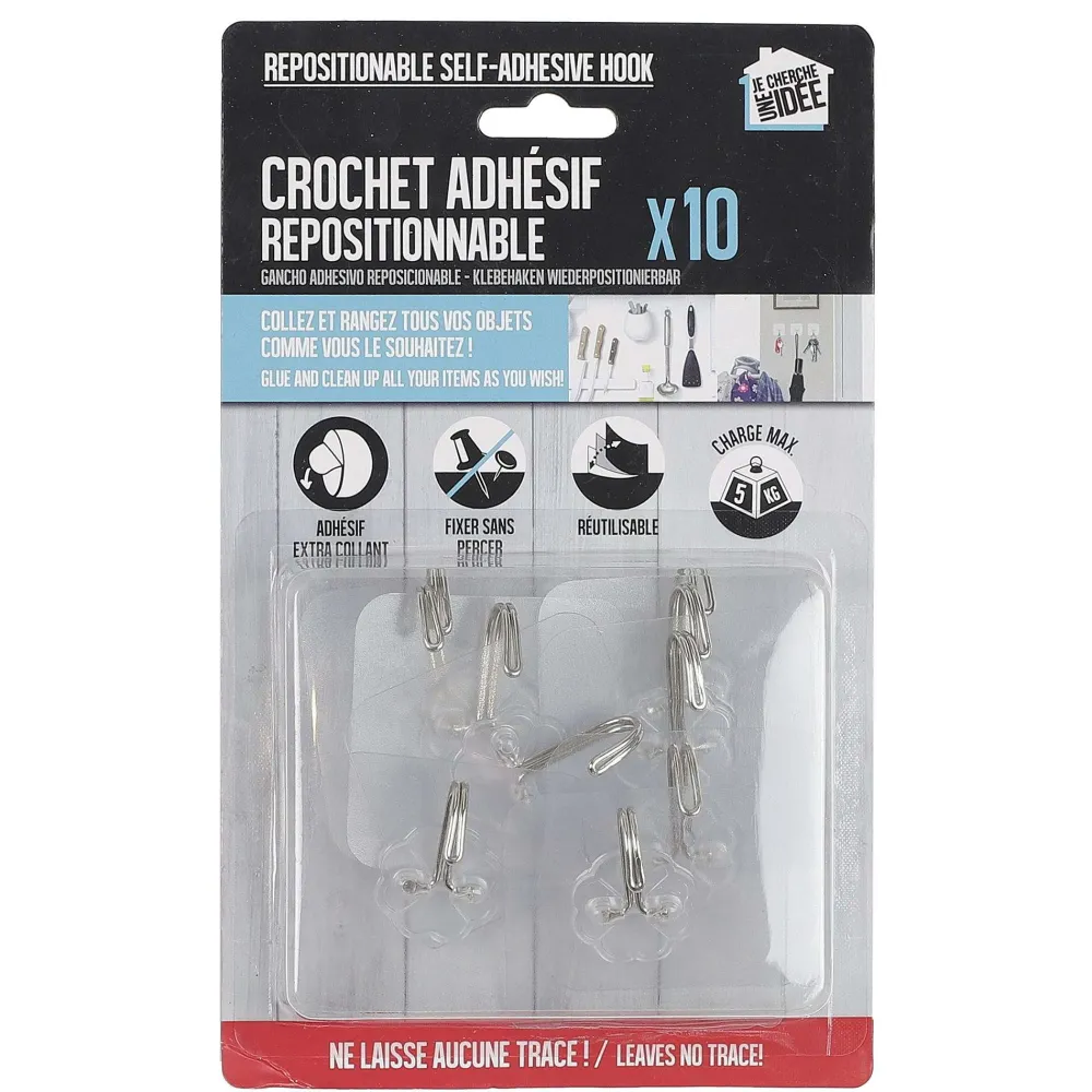 Bazar Malin|* Crochet Adhesif Repositionnable X10 Pièces