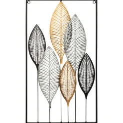 Atmosphera Deco Murale Metal Feuilles 37X65Cm- Plaques Murales