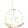 maxibazar Decoration Murale Couronne Oiseau Doree Et Fleurs Sechees D.- Decoration Murale