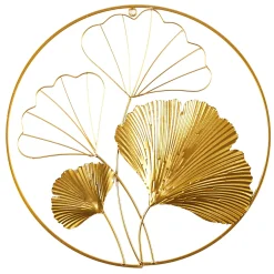 maxibazar Decoration Murale Ronde Doree Feuilles Ginkgo D.33Cm- Decoration Murale