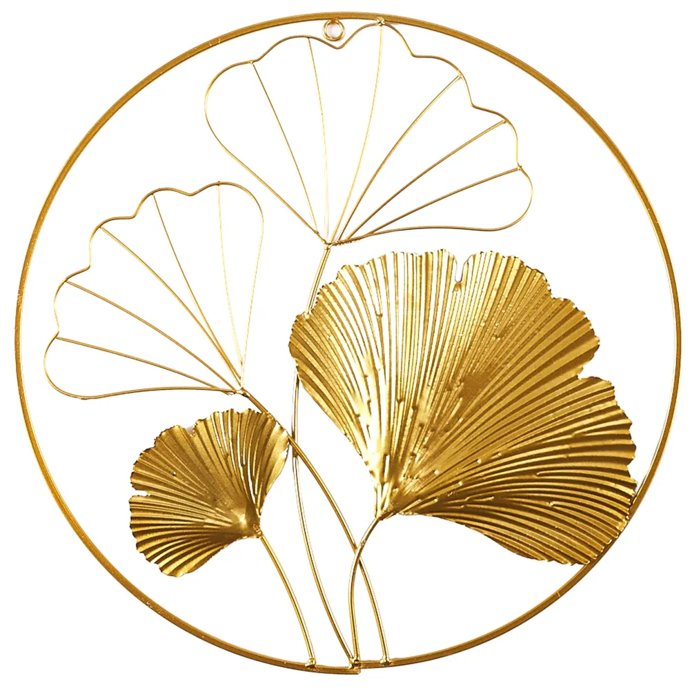 maxibazar Decoration Murale Ronde Doree Feuilles Ginkgo D.33Cm- Decoration Murale