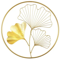maxibazar Decoration Murale Ronde Doree Feuilles Ginkgo D.45Cm- Decoration Murale