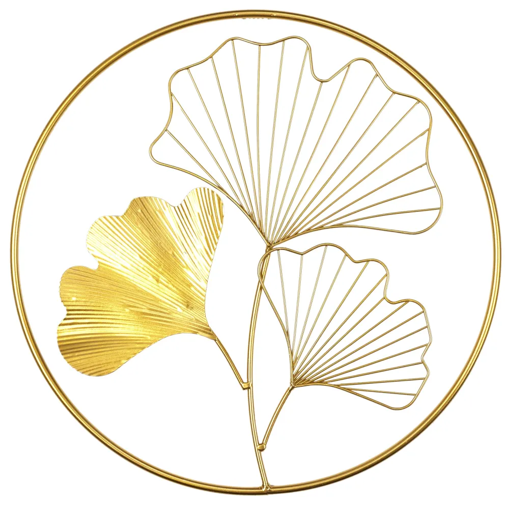 maxibazar Decoration Murale Ronde Doree Feuilles Ginkgo D.45Cm- Decoration Murale