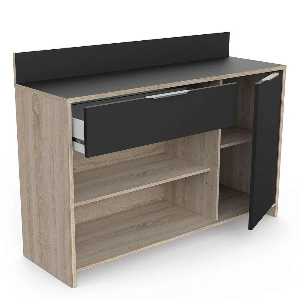 * Meubles De Cuisine>Desserte Cuisine En Bois Noir 2 Niches 1 Porte 1 Tiroir Mike