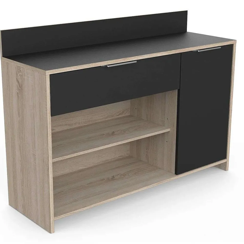 * Meubles De Cuisine>Desserte Cuisine En Bois Noir 2 Niches 1 Porte 1 Tiroir Mike