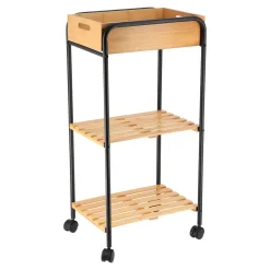 * Meubles Salle De Bain>Desserte Metal Sur Roulettes 1 Niche 2 Étagères Bambou Noir