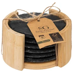 Cocktails Et Boissons|* Dessous De Verre Ardoise X6 Pièces Avec Rack