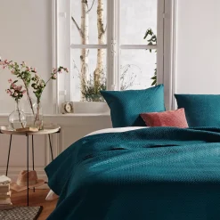 Atmosphera Dessus De Lit Et 2 Taies Dolce Bleu Canard 260X240Cm- Couvre-Lits, Boutis Et Edredons