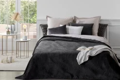 Atmosphera Dessus Lit Velours Feuille Gris Fonce 240X260Cm- Couvre-Lits, Boutis Et Edredons