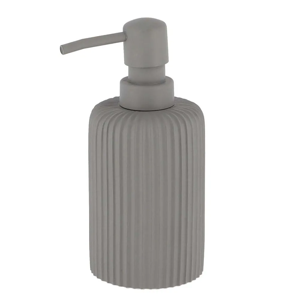 Accessoires De Salle De Bain|* Distributeur A Savon Arrondi Strie Polyresine 230Ml Gris