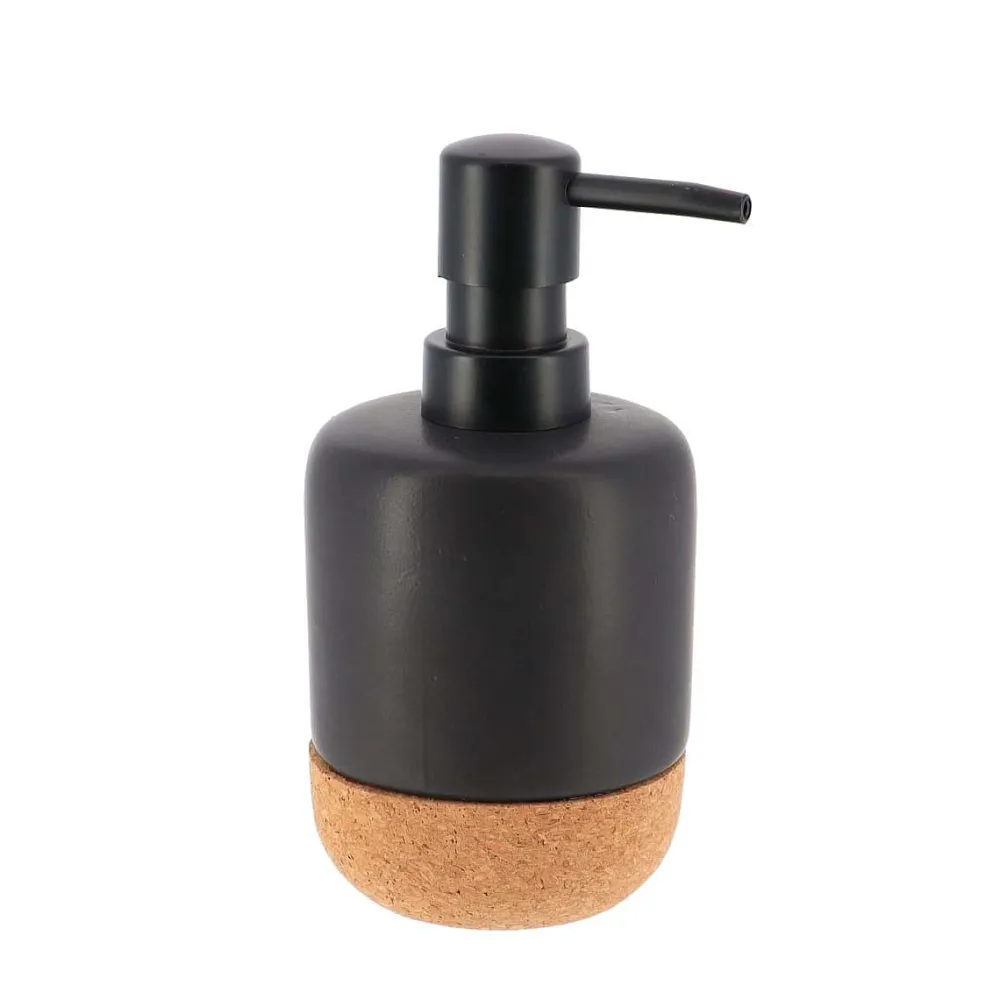 Accessoires De Salle De Bain|* Distributeur A Savon Dolomite Rond Et Liege 275Ml Noir Liege
