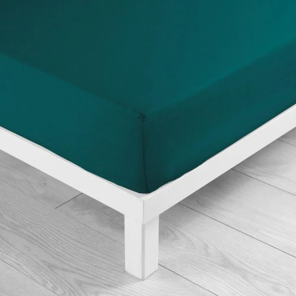 maxibazar Drap Housse 1 Personne 90X190Cm Uni Lina Petrole- Draps Housse