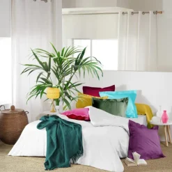 maxibazar Drap Housse 1 Personne 90X190Cm Uni Lina Petrole- Draps Housse