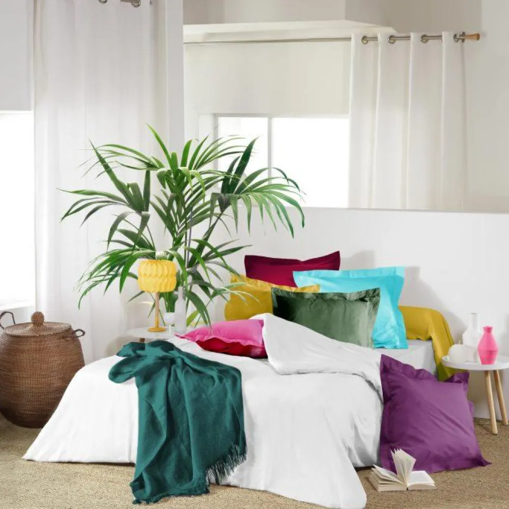 maxibazar Drap Housse 1 Personne 90X190Cm Uni Lina Petrole- Draps Housse