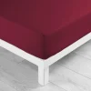 maxibazar Drap Housse 1 Personne 90X190Cm Uni Lina Bourgogne- Draps Housse