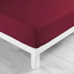 maxibazar Drap Housse 1 Personne 90X190Cm Uni Lina Bourgogne- Draps Housse