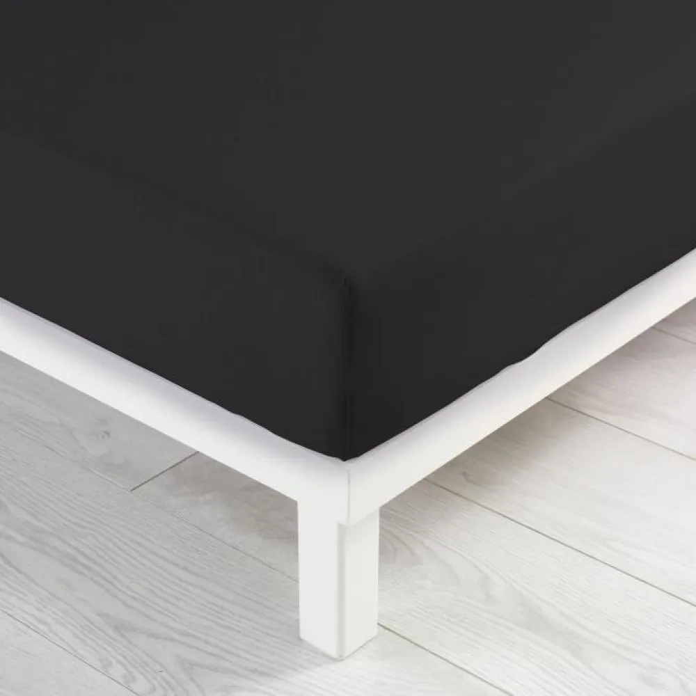 maxibazar Drap Housse 1 Personne 90X190Cm Jersey Uni Charbon- Draps Housse