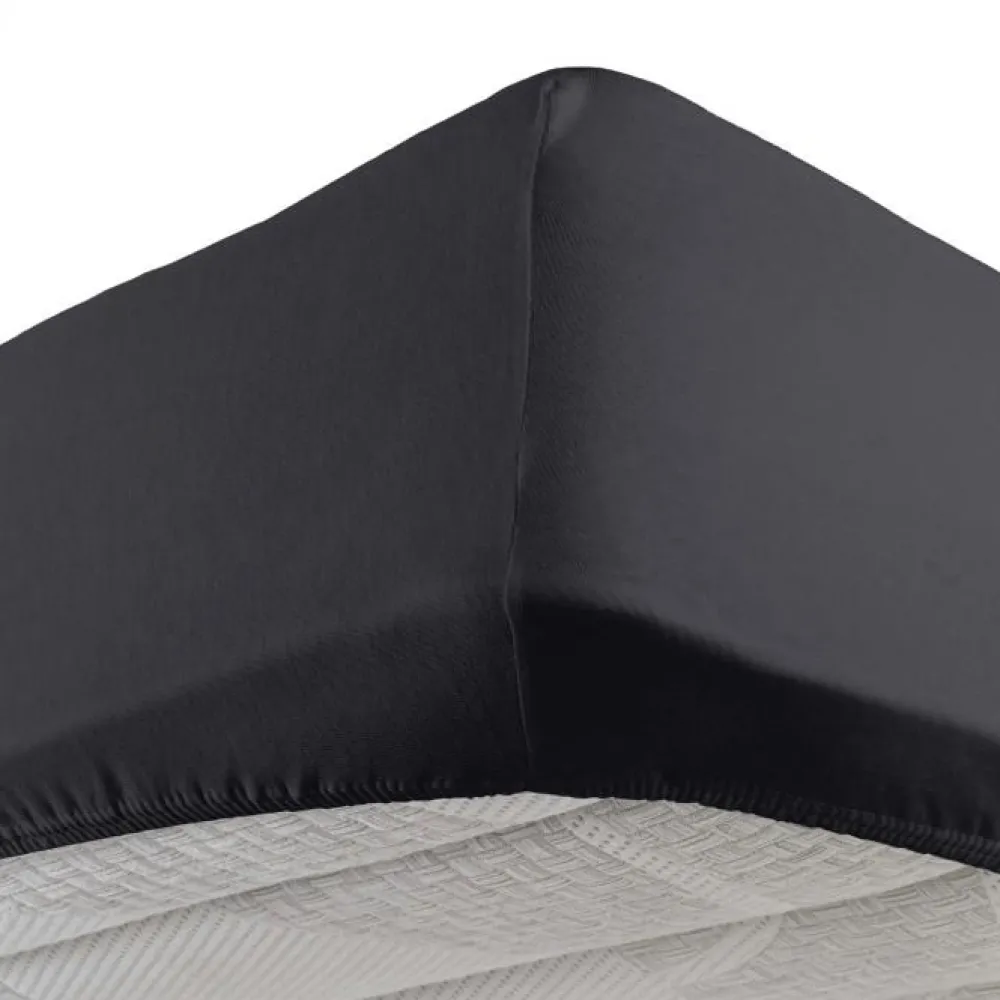 maxibazar Drap Housse 1 Personne 90X190Cm Jersey Uni Charbon- Draps Housse